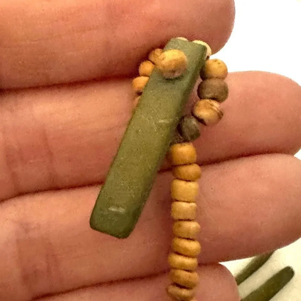 Green and brown wooden beaded necklace